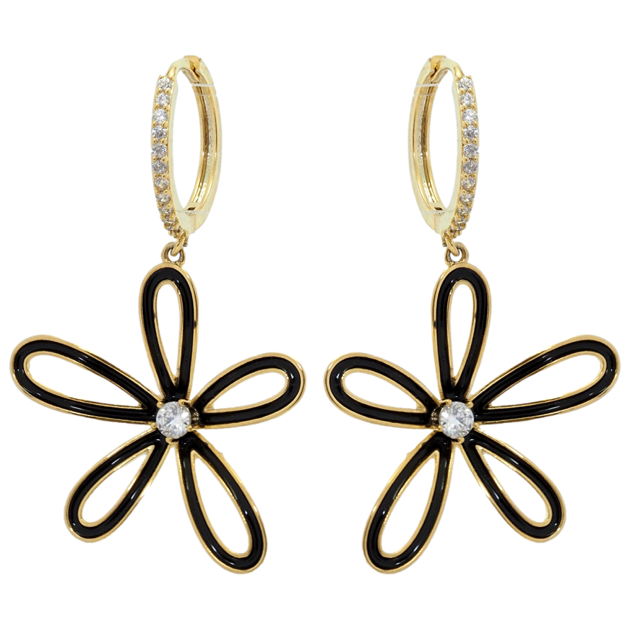 Серьги Xuping QQMM Позолота 14K подвески на колечках Цветочки с покрытием эмалью фото №1 Серьги Xuping QQMM Позолота 14K подвески на колечках Цветочки с покрытием эмалью фото №1