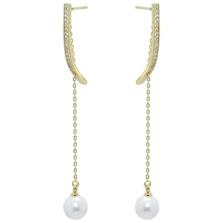 Сережки Xuping JEAN GOUJON Позолота 14K пусети Перли на ланцюжках фото №15