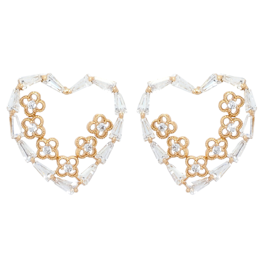 Серьги Xuping JEAN GOUJON Позолота 18K пусеты Кристальные сердечки с цветочками фото №1