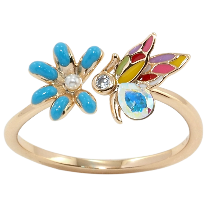 Каблучка Xuping колір 18K з кр-ми Swarovski Метелик на квітці з кристалом АВ та емаллю фото №11