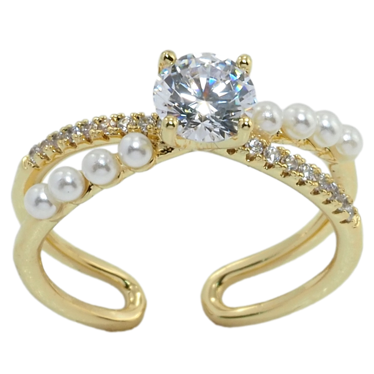 Кольцо Xuping QQMM Позолота 14K Фианит с дорожками циркония и жемчужинками фото №13 Кольцо Xuping QQMM Позолота 14K Фианит с дорожками циркония и жемчужинками фото №13