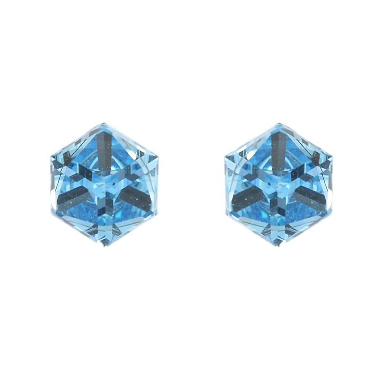 Сережки Xuping колір Родій з кристалами Swarovski пусети Кристальні кубики Aquamarine 6х6мм фото №9