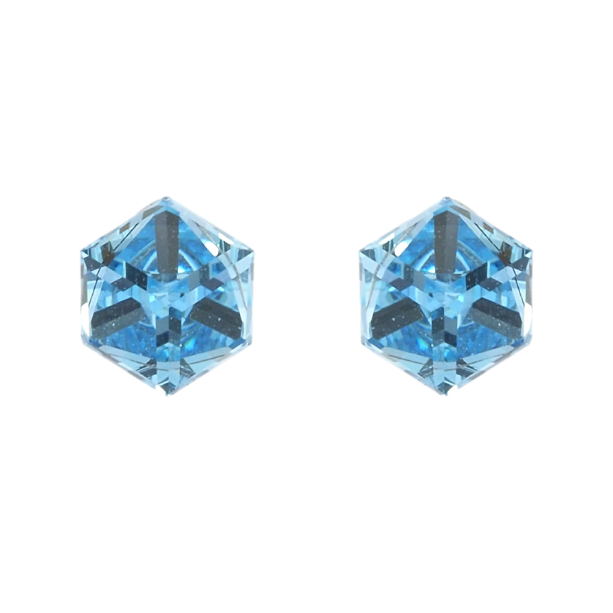 Серьги Xuping цвет Родий с кристаллами Swarovski пусеты Кристальные кубики Aquamarine 6х6мм фото №1