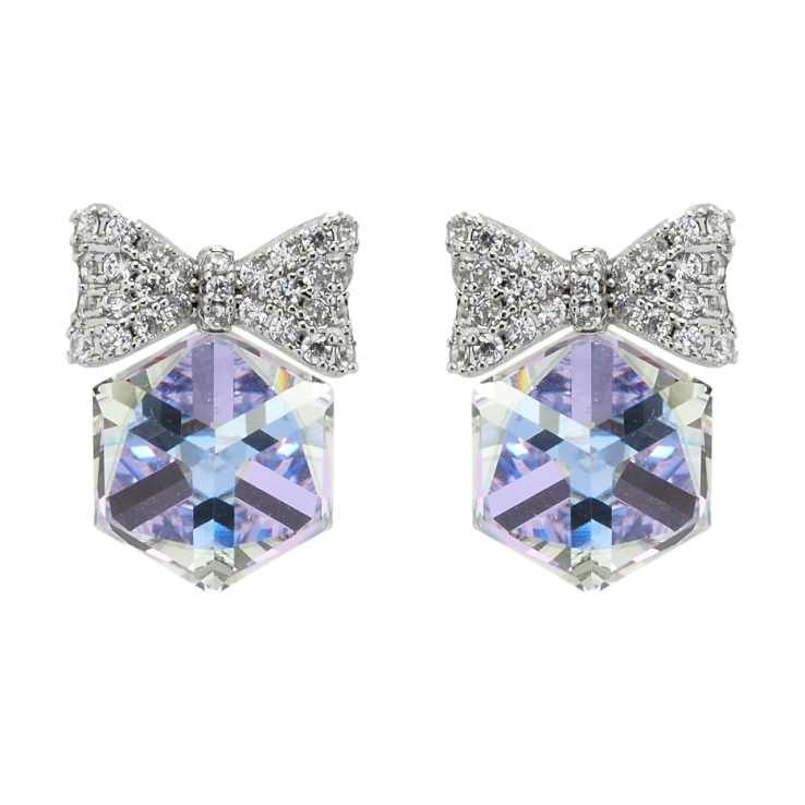 Серьги Xuping цвет Родий с кристаллами Swarovski пусеты Кристальные кубики Smoky Mauve с бантами фото №3 Серьги Xuping цвет Родий с кристаллами Swarovski пусеты Кристальные кубики Smoky Mauve с бантами фото №3