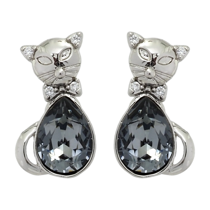 Серьги Xuping цвет Родий с кристаллами Swarovski пусеты Кошки с кристаллами Silver Night фото №1