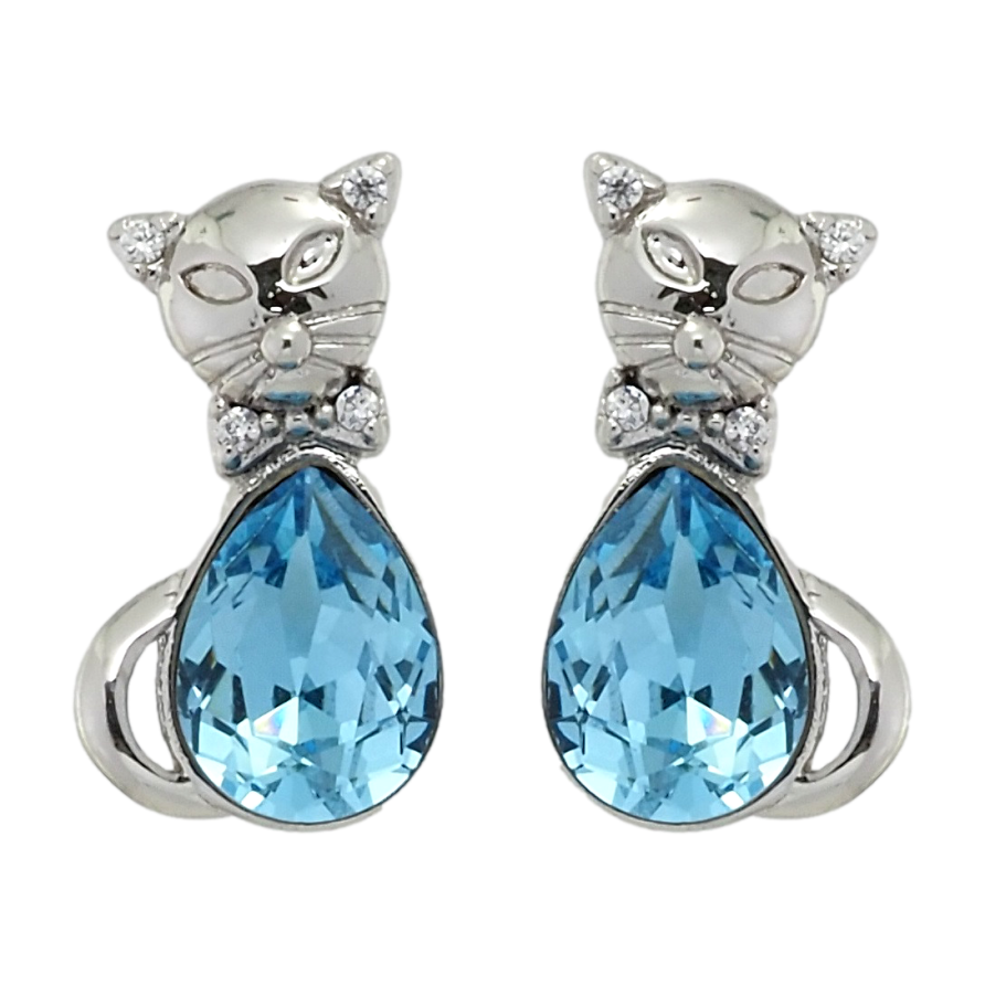 Серьги Xuping цвет Родий с кристаллами Swarovski пусеты Кошки с кристаллами Aquamarine фото №1