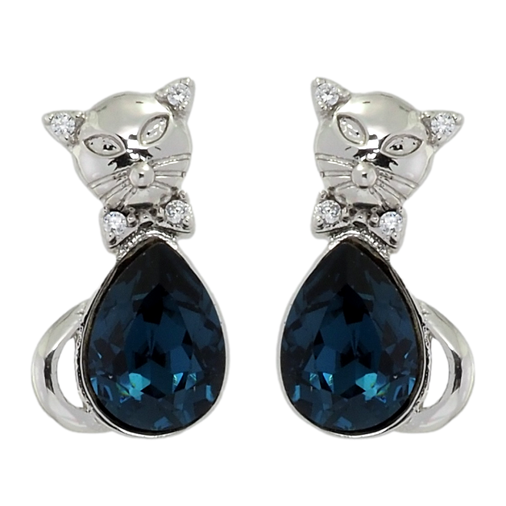 Сережки Xuping колір Родій з кристалами Swarovski пусети Кішки з кристалами Montana фото №15 Сережки Xuping колір Родій з кристалами Swarovski пусети Кішки з кристалами Montana фото №15