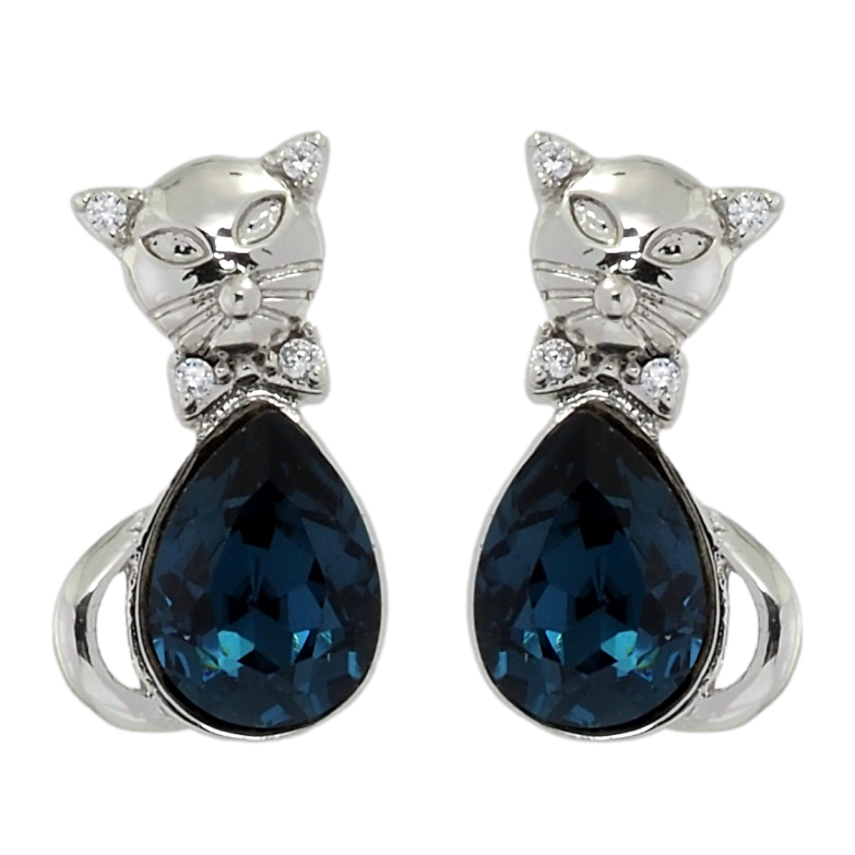 Сережки Xuping колір Родій з кристалами Swarovski пусети Кішки з кристалами Montana фото №10 Сережки Xuping колір Родій з кристалами Swarovski пусети Кішки з кристалами Montana фото №10