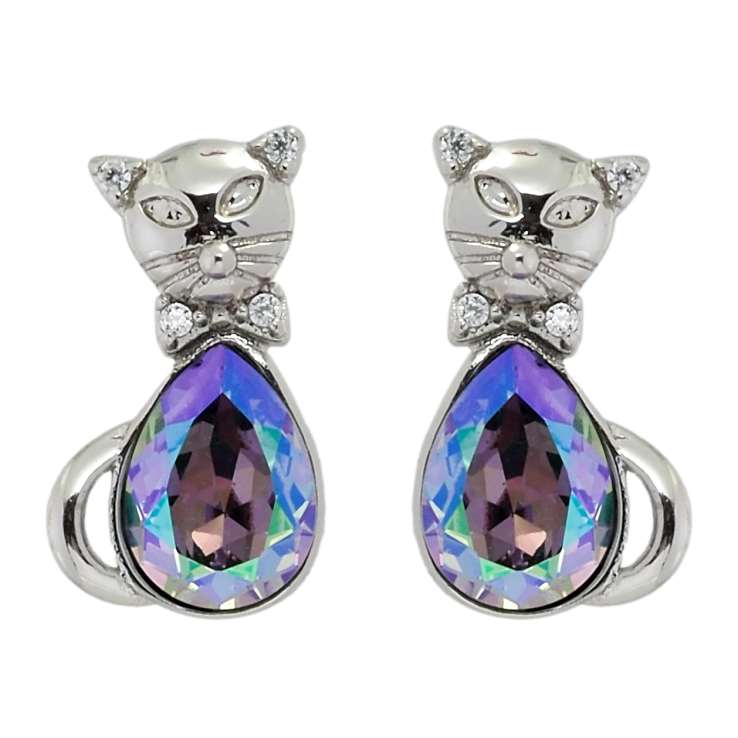 Серьги Xuping цвет Родий с кристаллами Swarovski пусеты Кошки с кристаллами Erinite Shimmer фото №14 Серьги Xuping цвет Родий с кристаллами Swarovski пусеты Кошки с кристаллами Erinite Shimmer фото №14