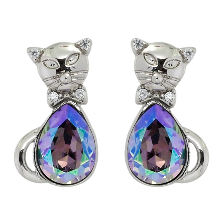 Серьги Xuping цвет Родий с кристаллами Swarovski пусеты Кошки с кристаллами Erinite Shimmer фото №8