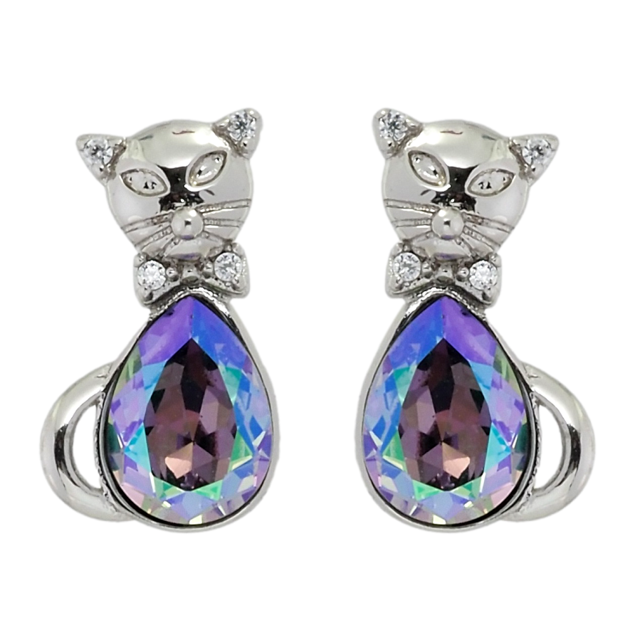 Серьги Xuping цвет Родий с кристаллами Swarovski пусеты Кошки с кристаллами Erinite Shimmer фото №1