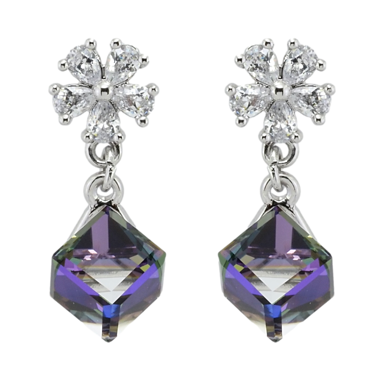 Сережки Xuping колір Родій з кристалами Swarovski пусети Квіточки з кубиками Bermuda Blue фото №11 Сережки Xuping колір Родій з кристалами Swarovski пусети Квіточки з кубиками Bermuda Blue фото №11