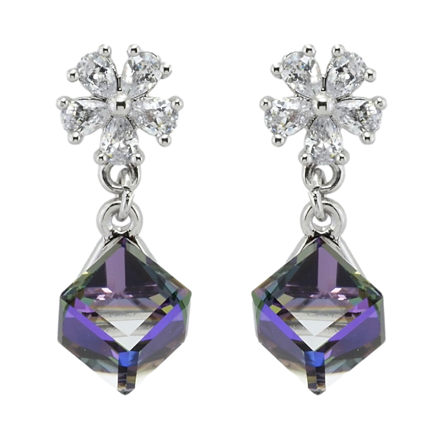 Серьги Xuping цвет Родий с кристаллами Swarovski пусеты Цветочки с кубиками Bermuda Blue фото №1 Серьги Xuping цвет Родий с кристаллами Swarovski пусеты Цветочки с кубиками Bermuda Blue фото №1