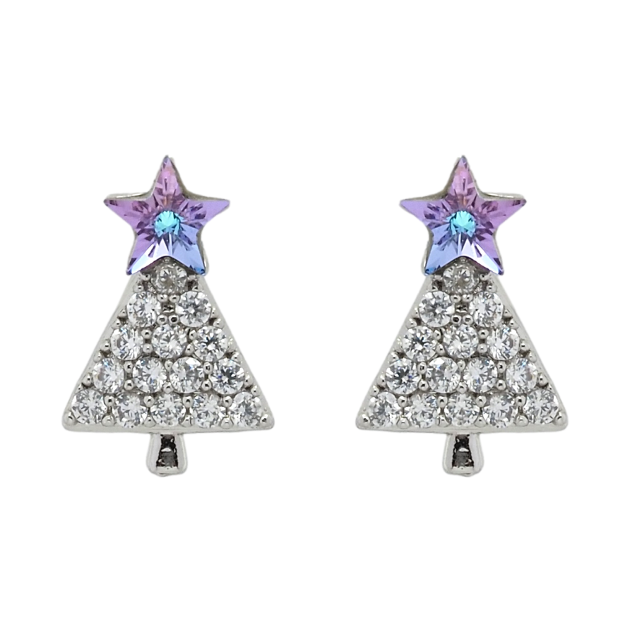 Серьги Xuping цвет Родий с кристаллами Swarovski пусеты Елочки с кристаллами Paradise Shine фото №1