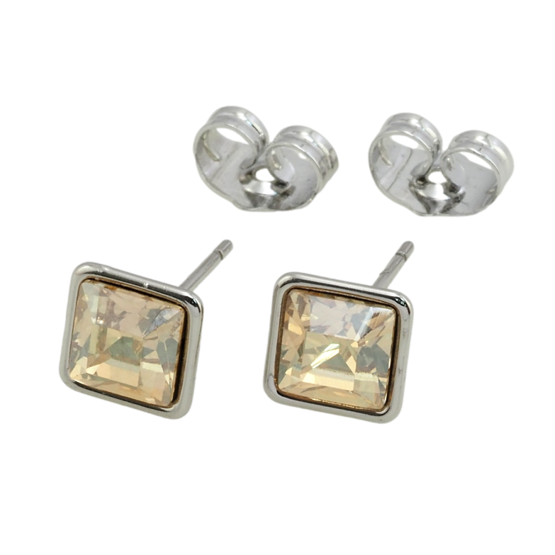 Серьги Xuping цвет Родий с кристаллами Swarovski пусеты Кристаллы Golden Shadow, 8х8мм фото №1 Серьги Xuping цвет Родий с кристаллами Swarovski пусеты Кристаллы Golden Shadow, 8х8мм фото №1