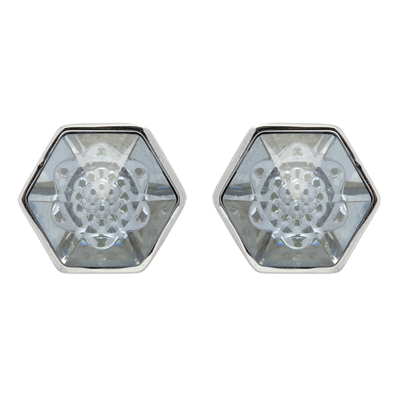 Сережки Xuping колір Родій з кристалами Swarovski пусети Кристальні шестигранники, 8х8мм фото №3 Сережки Xuping колір Родій з кристалами Swarovski пусети Кристальні шестигранники, 8х8мм фото №3