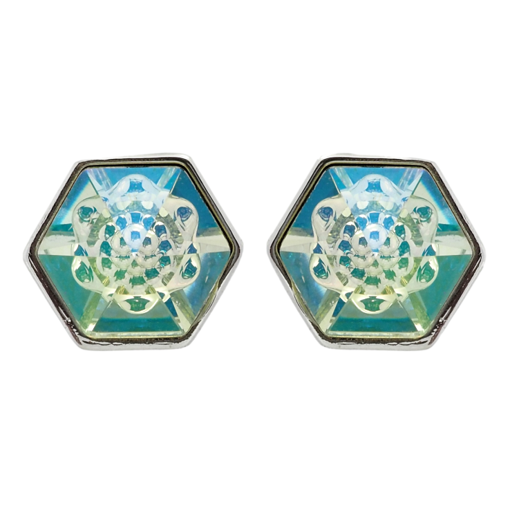 Сережки Xuping колір Родій з кристалами Swarovski пусети Кристальні шестигранники, 8х8мм фото №8