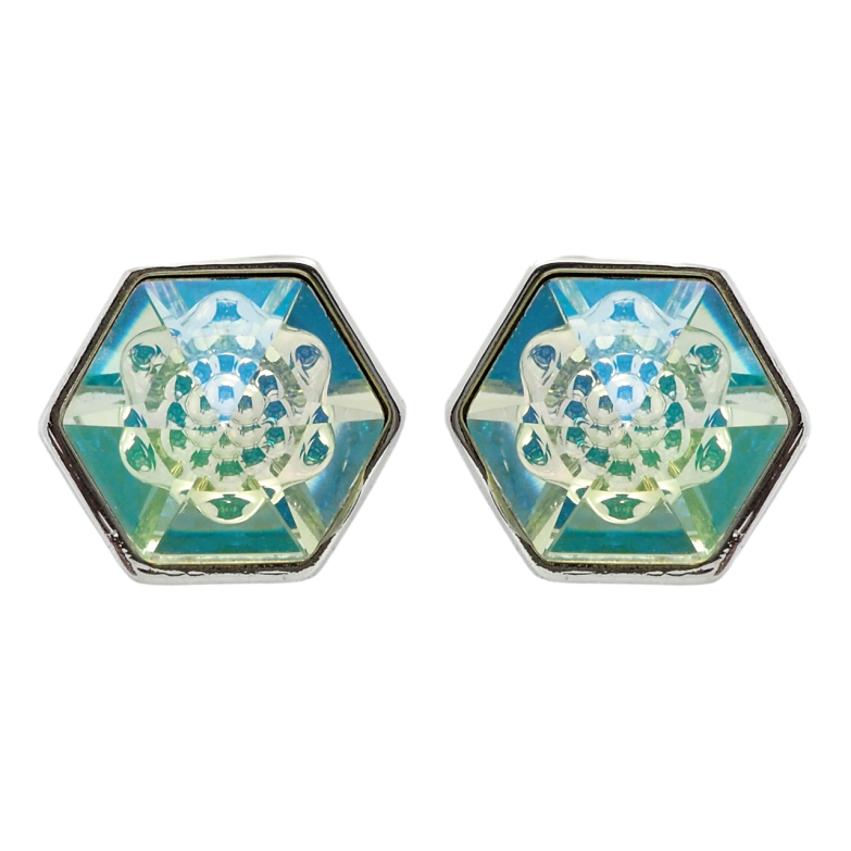 Сережки Xuping колір Родій з кристалами Swarovski пусети Кристальні шестигранники, 8х8мм фото №8