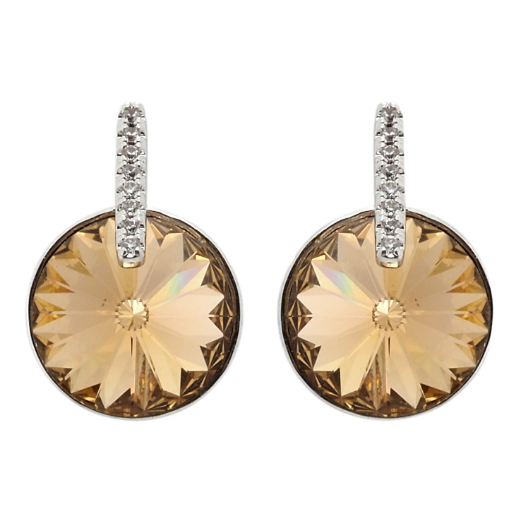 Серьги Xuping цвет Родий с кристаллами Swarovski пусеты Кристалл Light Colorado Topaz с дорожкой фото №2