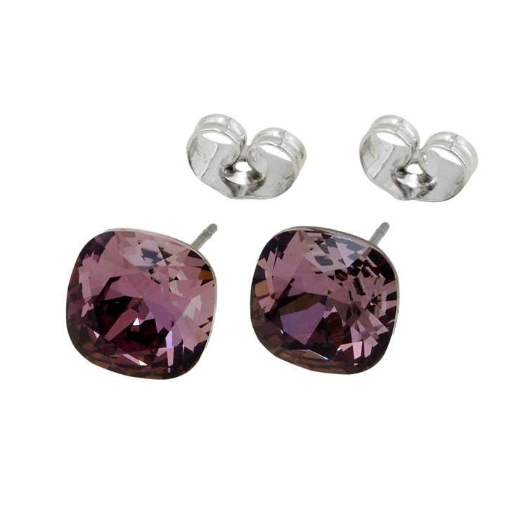 Сережки Xuping колір Родій з кристалами Swarovski пусети Кристали Amethyst 10х10мм фото №13 Сережки Xuping колір Родій з кристалами Swarovski пусети Кристали Amethyst 10х10мм фото №13