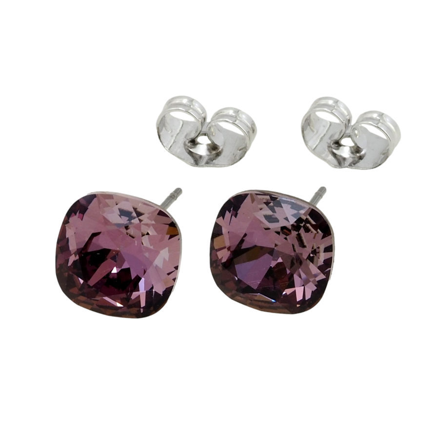 Серьги Xuping цвет Родий с кристаллами Swarovski пусеты Кристаллы Amethyst 10х10мм фото №1 Серьги Xuping цвет Родий с кристаллами Swarovski пусеты Кристаллы Amethyst 10х10мм фото №1