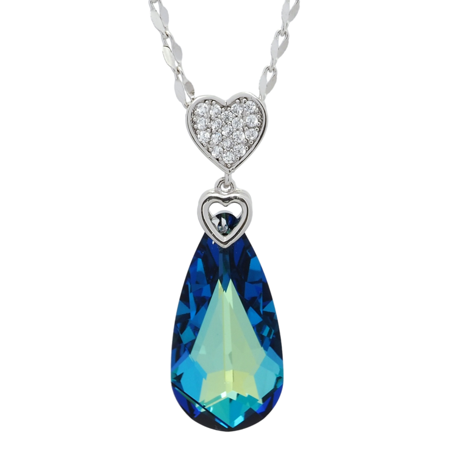 Кулон Xuping колір Родій з кр-ми Swarovski на ланцюжку Серце з кристалом Metallic Blue довжина 40-45см х 2мм фото №1 Кулон Xuping колір Родій з кр-ми Swarovski на ланцюжку Серце з кристалом Metallic Blue довжина 40-45см х 2мм фото №1