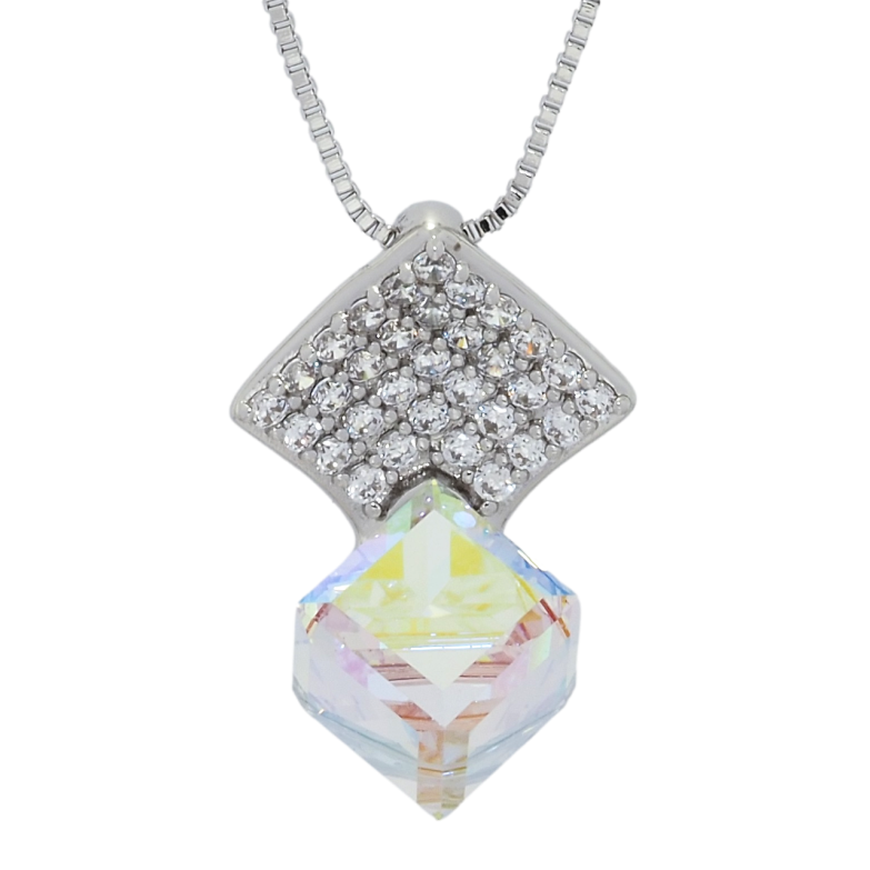 Кулон Xuping колір Родій з кр-ми Swarovski на ланцюжку Ромб із кристальним кубом Shimmer довжина 40-45см х 1мм фото №1 Кулон Xuping колір Родій з кр-ми Swarovski на ланцюжку Ромб із кристальним кубом Shimmer довжина 40-45см х 1мм фото №1