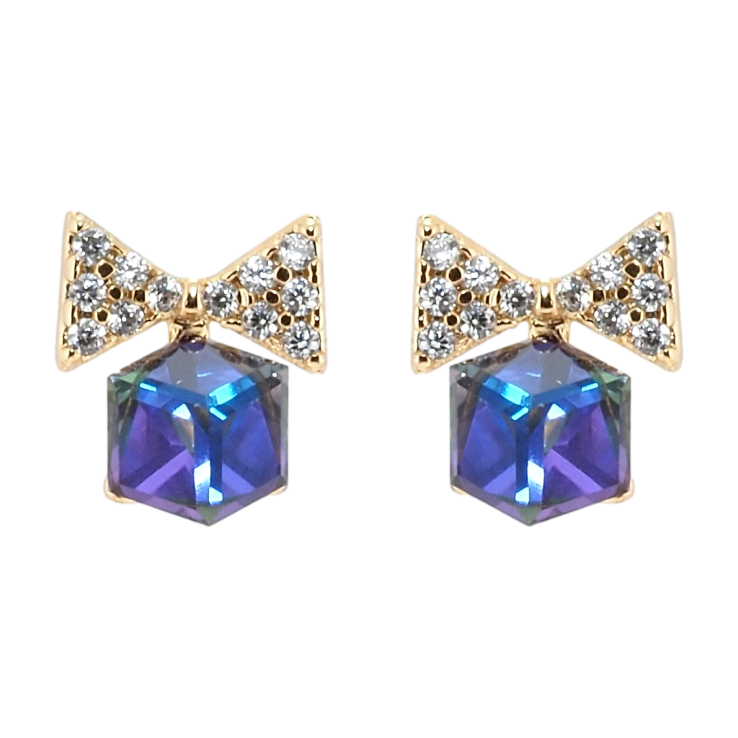 Сережки Xuping колір 18K з кристалами Swarovski пусети Банти з кристальними кубиками Bermuda Blue фото №10