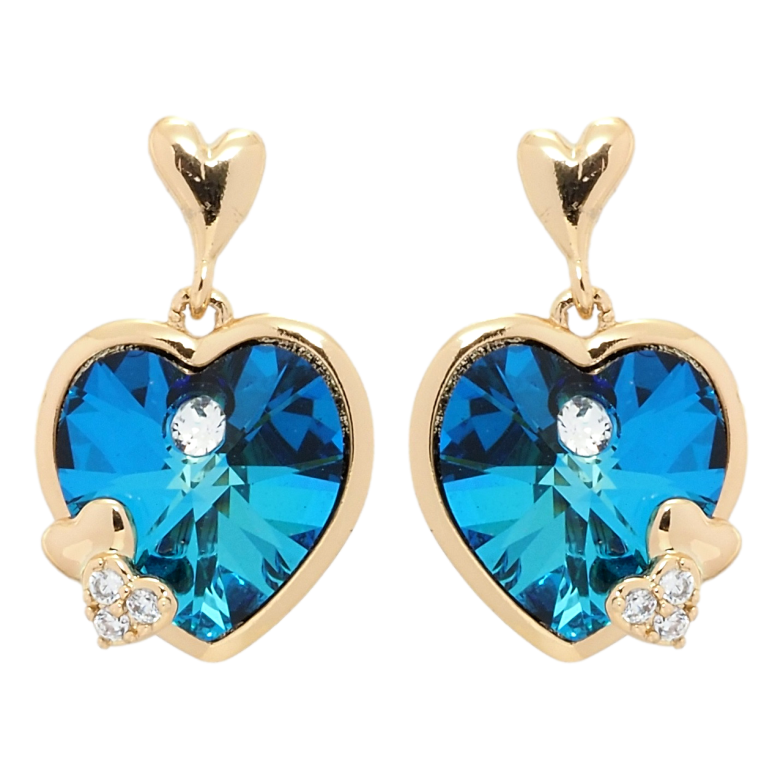 Сережки Xuping колір 18K з кристалами Swarovski пусети Кристальні серця Metallic Blue фото №19