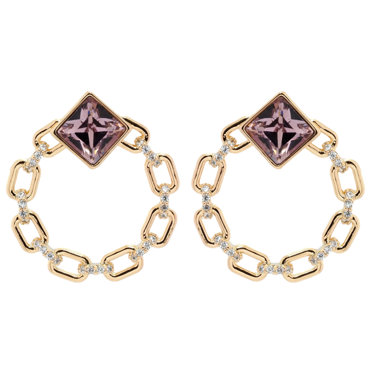 Серьги Xuping цвет 18K с кристаллами Swarovski пусеты Колечки цепочка с кристаллами Amethyst фото №9
