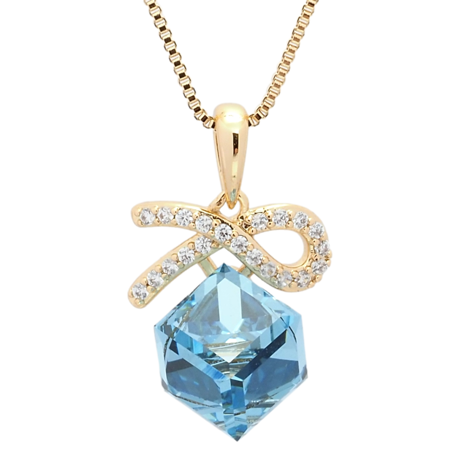 Кулон Xuping цвет 18K с кр-ми Swarovski на цепочке Кристальный куб Aquamarine длина 39-44см х 1мм фото №1
