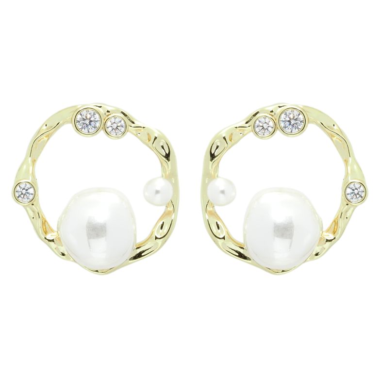 Сережки Xuping QQMM Позолота 14K пусети Кільця з перлинами та цирконієм фото №15
