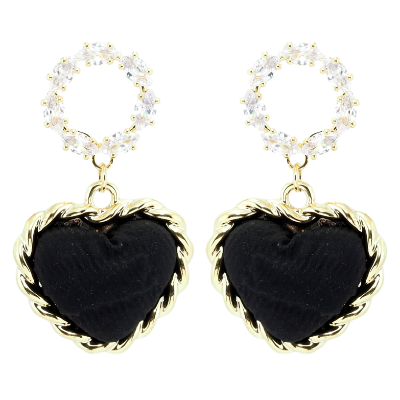 Сережки Xuping QQMM Позолота 14K пусети Сердечки з чорною тканиною фото №8 Сережки Xuping QQMM Позолота 14K пусети Сердечки з чорною тканиною фото №8