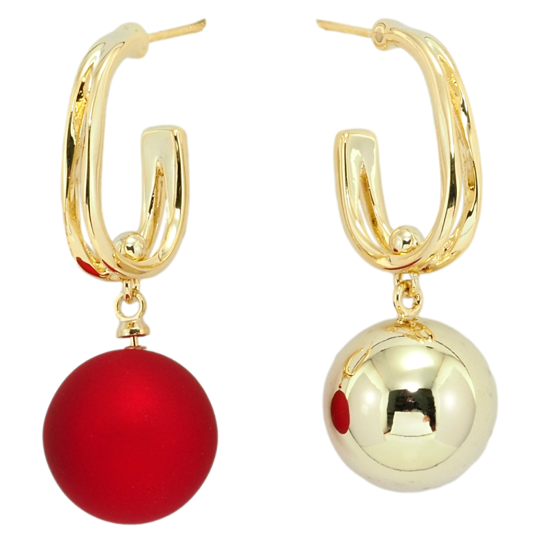Сережки Xuping QQMM Позолота 14K пусети Підвіски червоний та золотий кульки фото №14 Сережки Xuping QQMM Позолота 14K пусети Підвіски червоний та золотий кульки фото №14