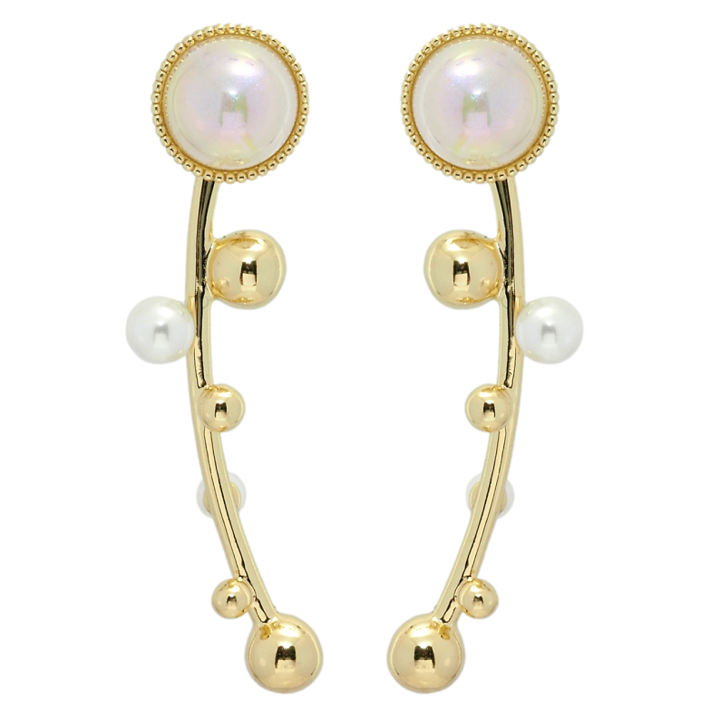 Сережки Xuping QQMM Позолота 14K пусети Дуги з перлинними вставками та кульками фото №3