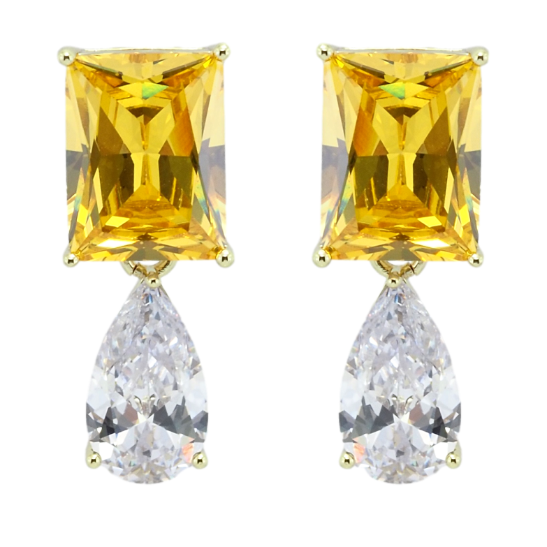 Сережки Xuping QQMM Позолота 14K пусети Жовтий та білий фіаніти фото №7 Сережки Xuping QQMM Позолота 14K пусети Жовтий та білий фіаніти фото №7