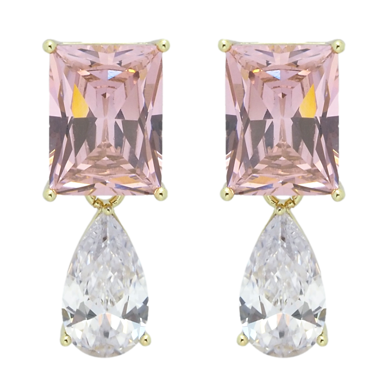Сережки Xuping QQMM Позолота 14K пусети Рожевий та білий фіаніти фото №5 Сережки Xuping QQMM Позолота 14K пусети Рожевий та білий фіаніти фото №5