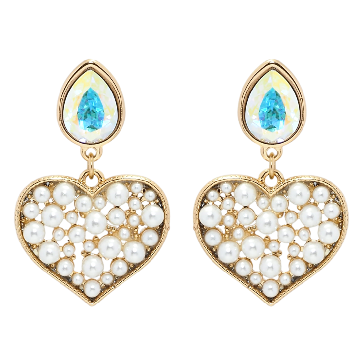 Сережки Xuping колір 18K з кристалами Swarovski пусети Кристали АВ та серця з перлами фото №20