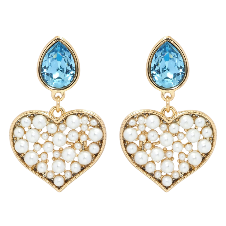 Сережки Xuping колір 18K з кристалами Swarovski пусети Кристали Aquamarine з перлинними сердечками фото №3