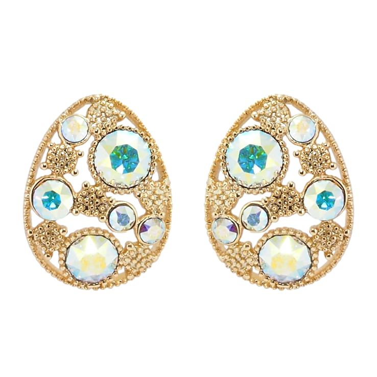 Серьги Xuping цвет 18K с кристаллами Swarovski пусеты Овальные с россыпью кристаллов АВ фото №16