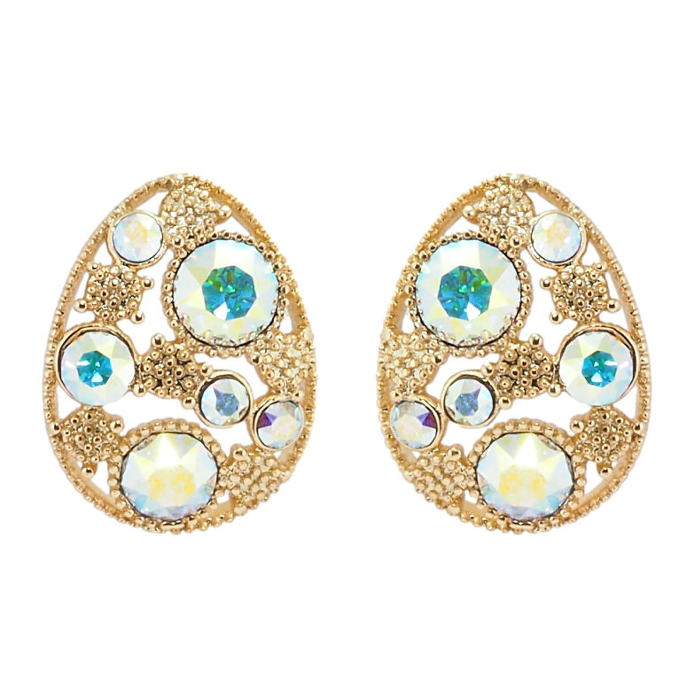 Сережки Xuping колір 18K з кристалами Swarovski пусети Овальні з розсипом кристалів АВ фото №18