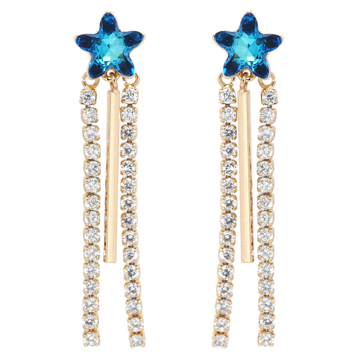 Серьги Xuping цвет 18K с кристаллами Swarovski пусеты Кристальные звезды Capri Blue с подвесками фото №7