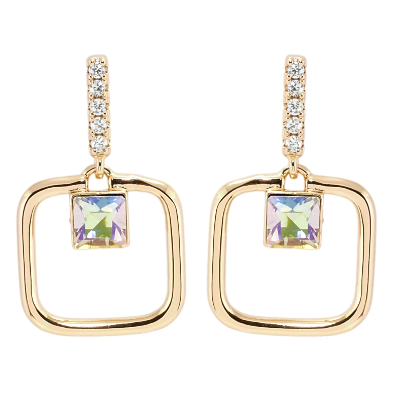 Сережки Xuping колір 18K з кристалами Swarovski пусети Квадратні підвіски з кристалами Vitrail Light фото №11 Сережки Xuping колір 18K з кристалами Swarovski пусети Квадратні підвіски з кристалами Vitrail Light фото №11