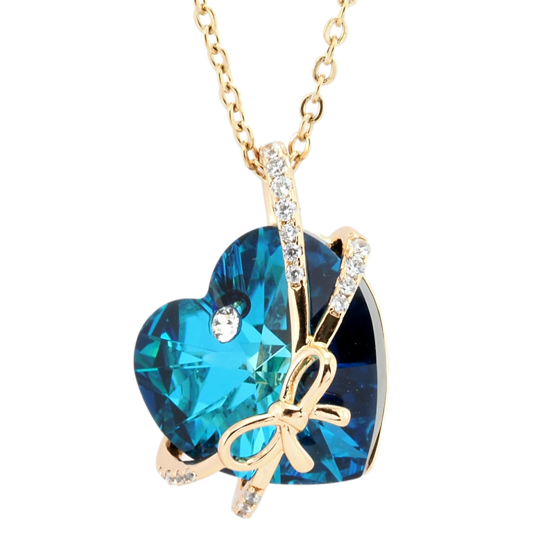 Кулон Xuping 18K з кр-ми Swarovski на ланцюжку Кристальне серце Metallic Blue з бантом довжина 41-46см х 2мм фото №3 Кулон Xuping 18K з кр-ми Swarovski на ланцюжку Кристальне серце Metallic Blue з бантом довжина 41-46см х 2мм фото №3