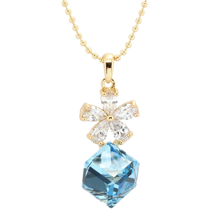 Кулон Xuping 18K с кр-ми Swarovski на цепочке Кристальный цветок с кубиком Aquamarine длина 40-45см х 1мм фото №12 Кулон Xuping 18K с кр-ми Swarovski на цепочке Кристальный цветок с кубиком Aquamarine длина 40-45см х 1мм фото №12
