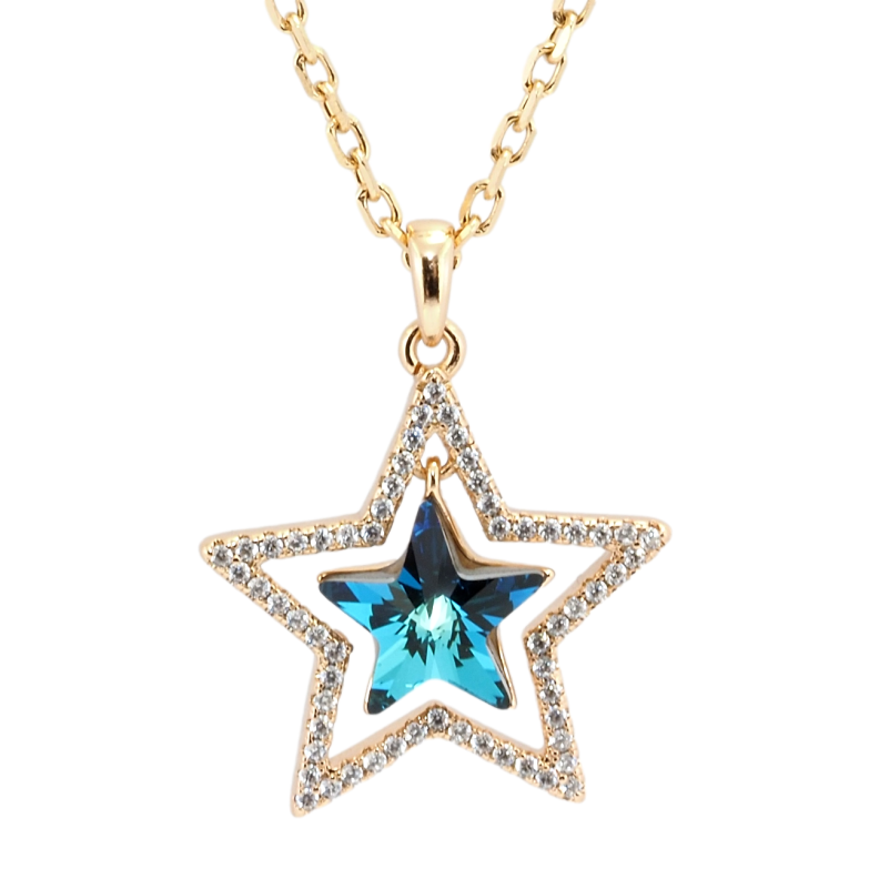 Кулон Xuping 18K з кр-ми Swarovski на ланцюжку Зірка з кристалом Capri Blue довжина 40-45см х 2мм фото №1 Кулон Xuping 18K з кр-ми Swarovski на ланцюжку Зірка з кристалом Capri Blue довжина 40-45см х 2мм фото №1
