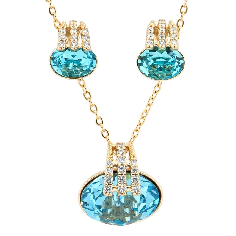 Набір Xuping колір 18K з кр-ми Swarovski Сережки Кулон на ланцюжку Кристали Light Turquois довжина 41-46см фото №14 Набір Xuping колір 18K з кр-ми Swarovski Сережки Кулон на ланцюжку Кристали Light Turquois довжина 41-46см фото №14