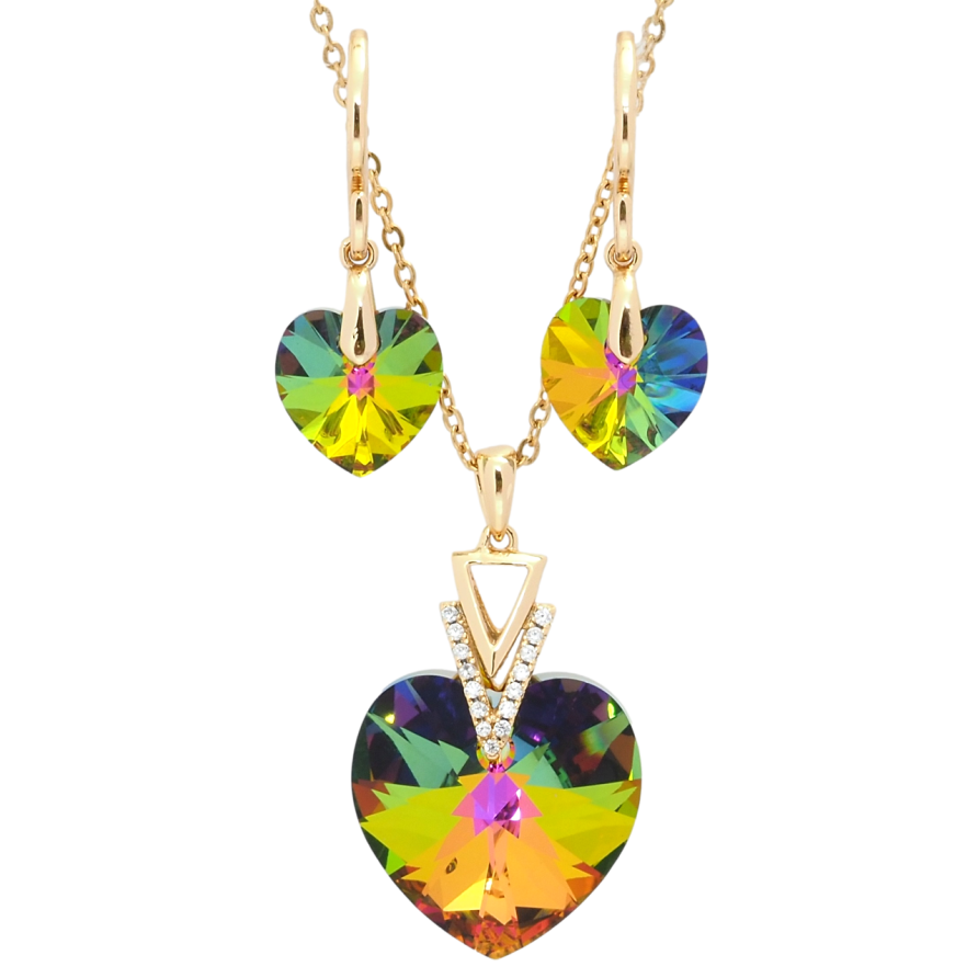 Набор Xuping цвет 18K с кр-ми Swarovski Серьги Кулон на цепочке Сердечки Vitrail Med длина 40-45см х 1мм фото №1 Набор Xuping цвет 18K с кр-ми Swarovski Серьги Кулон на цепочке Сердечки Vitrail Med длина 40-45см х 1мм фото №1