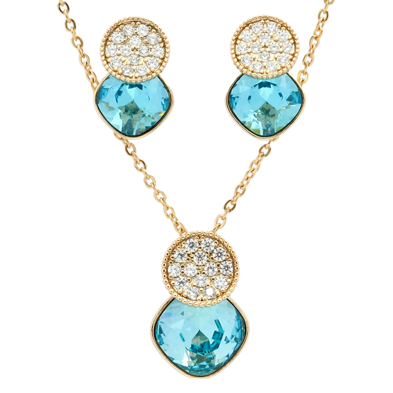 Набір Xuping колір 18K з кр-ми Swarovski Сережки Кулон на ланцюжку Кристали Turquoise довжина 40-45см х 1мм фото №1 Набір Xuping колір 18K з кр-ми Swarovski Сережки Кулон на ланцюжку Кристали Turquoise довжина 40-45см х 1мм фото №1