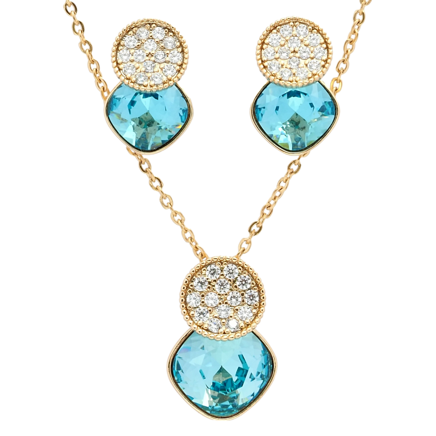 Набор Xuping цвет 18K с кр-ми Swarovski Серьги Кулон на цепочке Кристаллы Turquoise длина 40-45см х 1мм фото №1 Набор Xuping цвет 18K с кр-ми Swarovski Серьги Кулон на цепочке Кристаллы Turquoise длина 40-45см х 1мм фото №1
